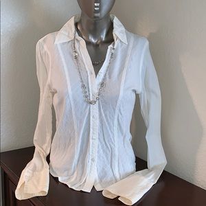 Sheer Style Collard, Button Up Blouse Flared Cuffs